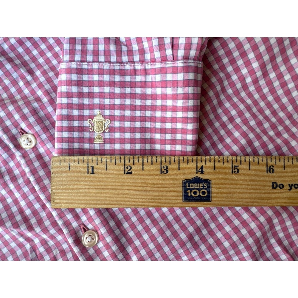 Peter Millar Dress Shirt Mens L Pink Check Button Down Crown Finish Cotton - Picture 12 of 12